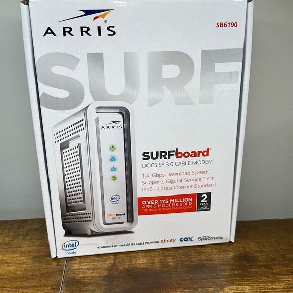 ARRIS SURFboard White SB6190 DOCSIS 3.0 Cable Modem 1.4gbps 32x8 Modem Channels - Picture 7 of 9